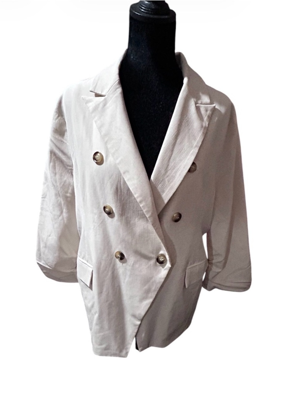 Doe & Rae Size Large Women's Cream Double-Breasted Blazer Jacket NWOT